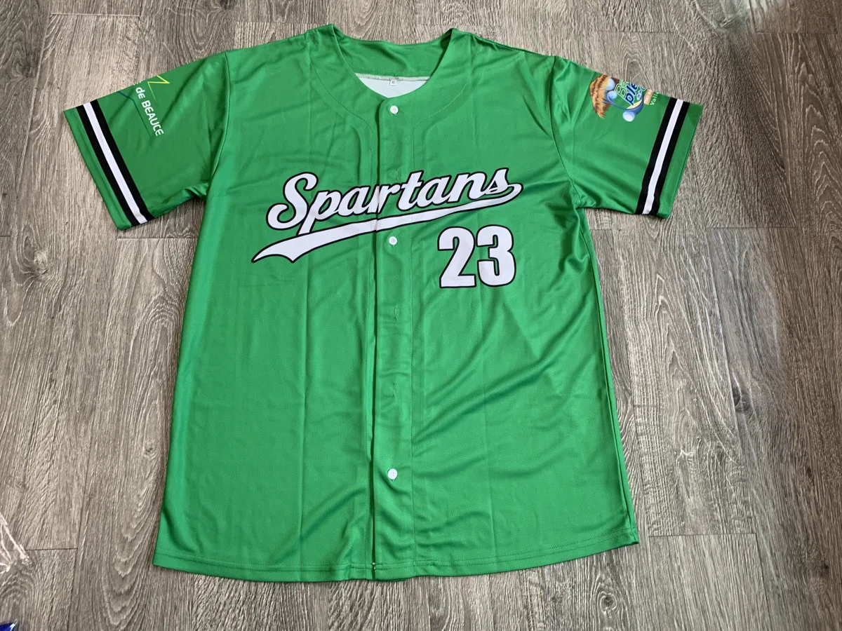 Button-Up Baseball Jersey – Green Script - custom sportswear manufacturer Glory Ground Apparel