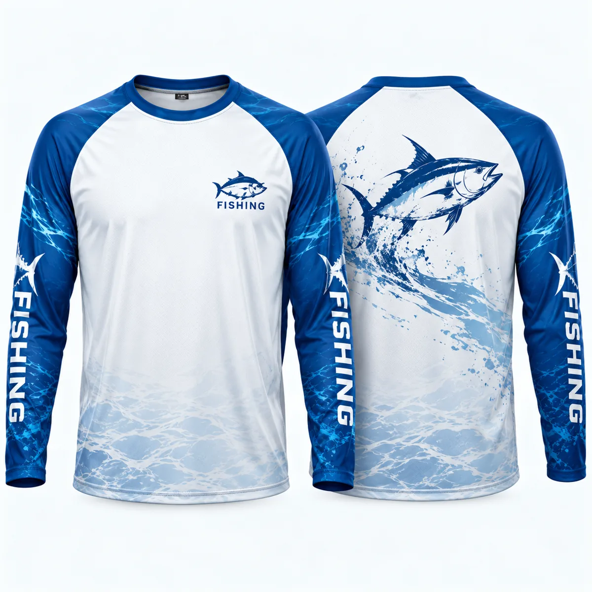 Raglan Fishing Shirt – White & Blue - custom sportswear manufacturer Glory Ground Apparel
