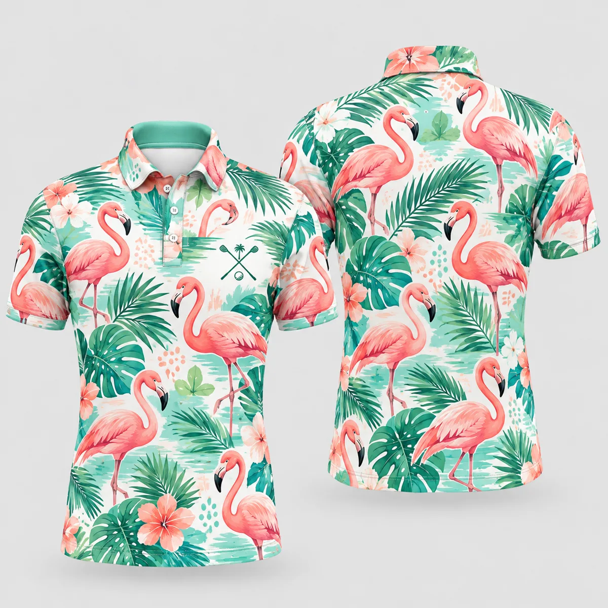 Sublimated Golf Polo – Flamingo Print - custom sportswear manufacturer Glory Ground Apparel
