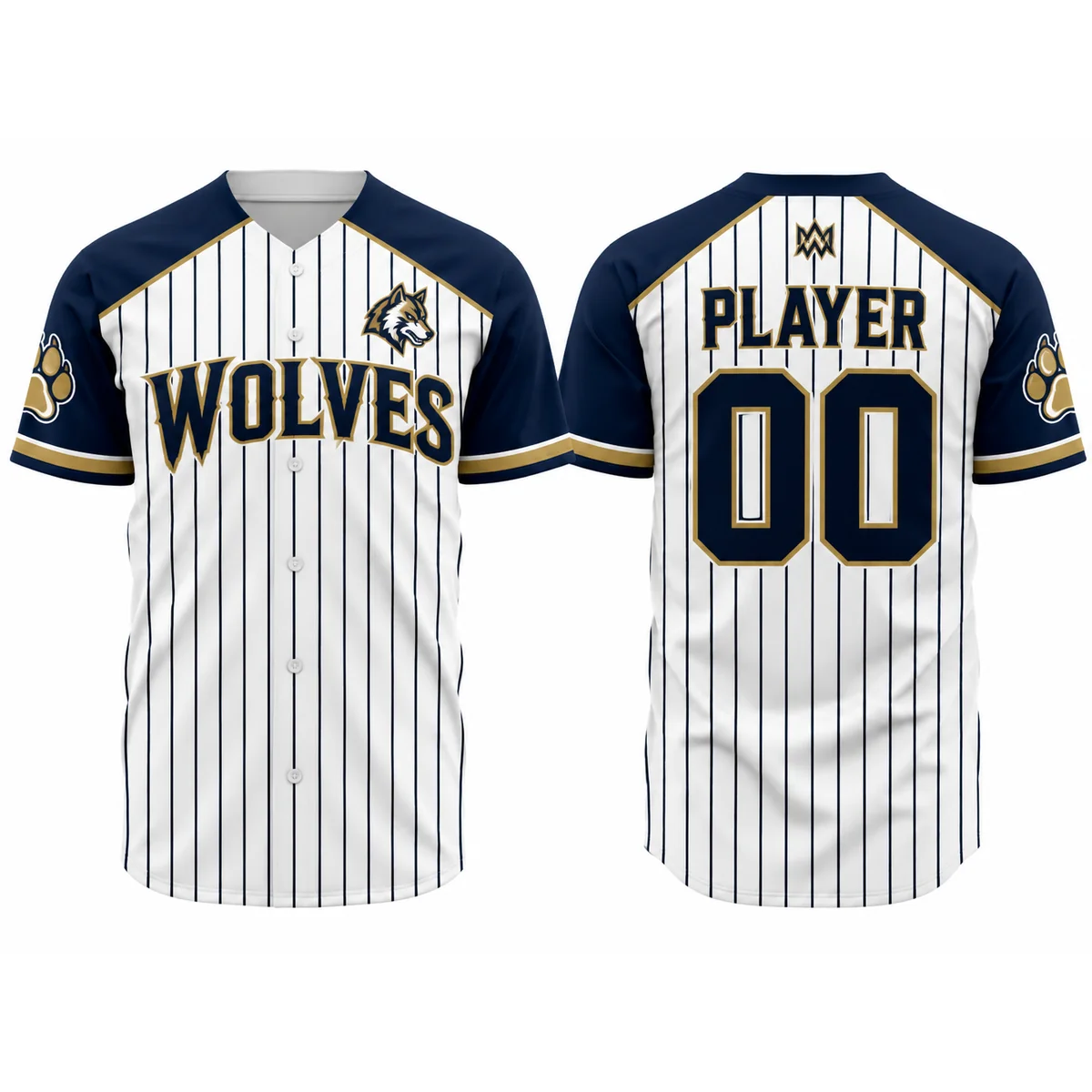 Design concept of a custom pinstripe baseball jersey, front and back