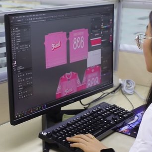Glory Ground designer creating a custom jersey mockup on screen