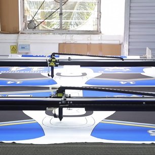 Automatic laser cutting of sublimated jersey panels at Glory Ground