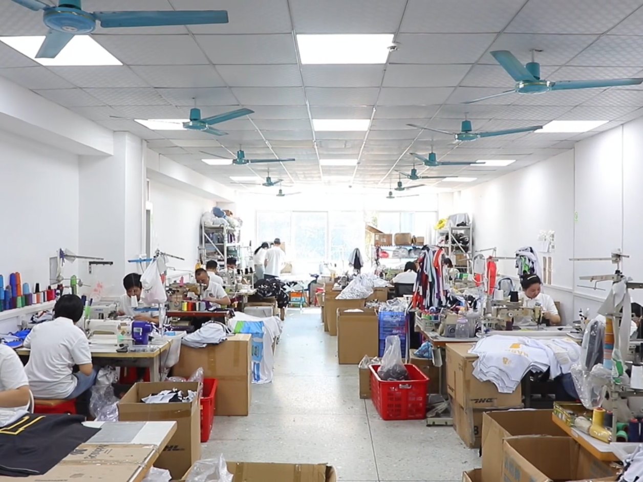 Sewing workshop producing private label custom fishing shirts