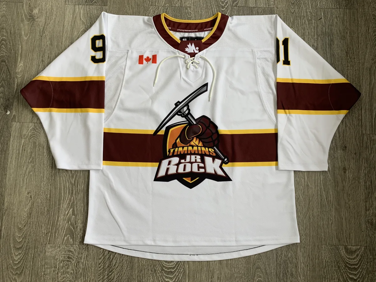 Hockey Jersey – White with Maroon Stripes - custom sportswear manufacturer Glory Ground Apparel