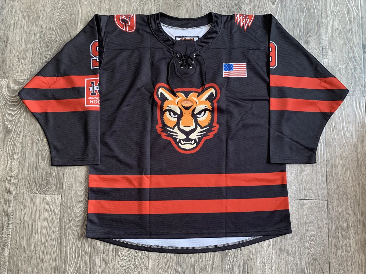 Sublimated Hockey Jersey – Black & Red Tiger Crest - custom sportswear manufacturer Glory Ground Apparel