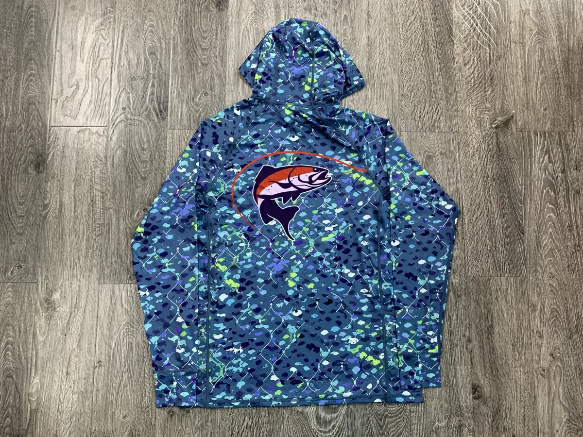 Hooded Fishing Shirt – Blue Speckle - custom sportswear manufacturer Glory Ground Apparel