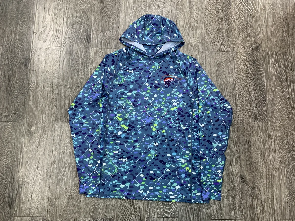 Hooded Fishing Shirt – Blue Speckle - custom sportswear manufacturer Glory Ground Apparel