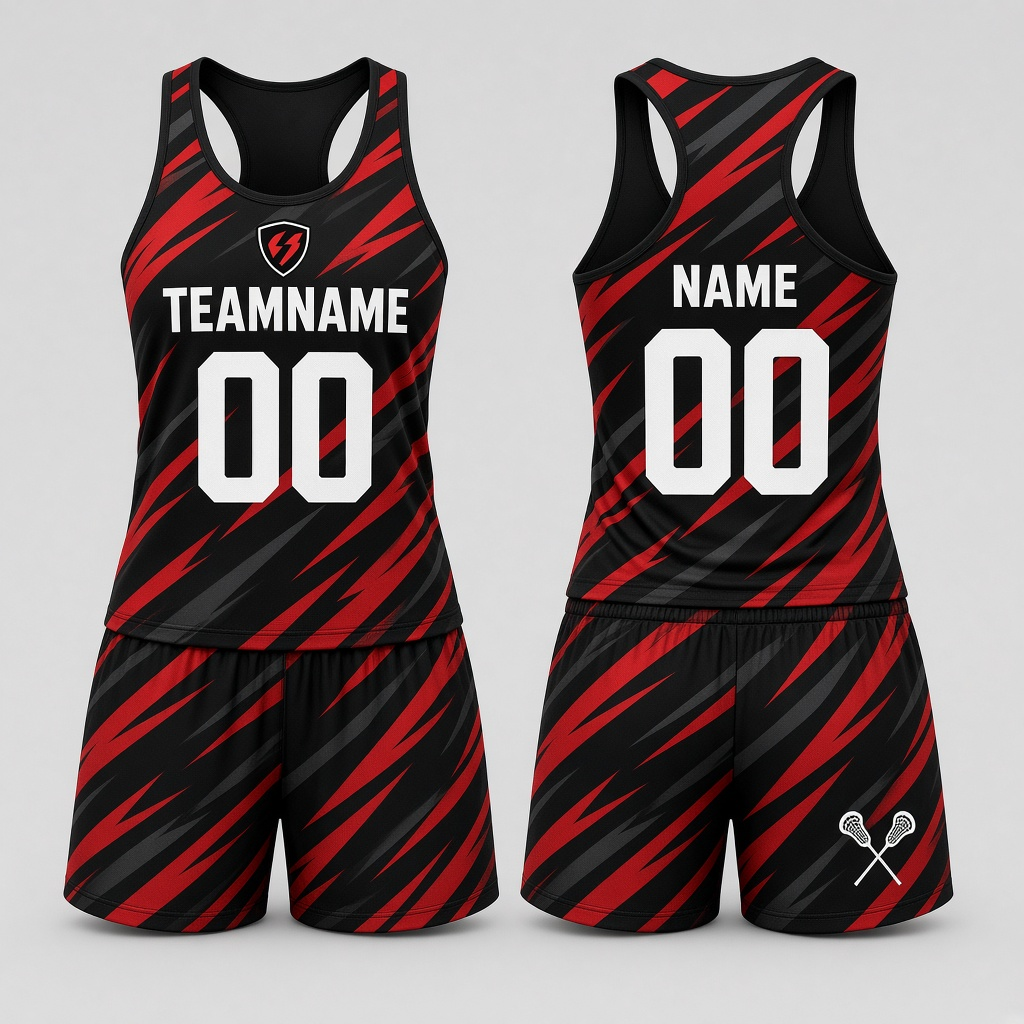 Women's Lacrosse Racerback Pinnie & Shorts Set – Black & Red