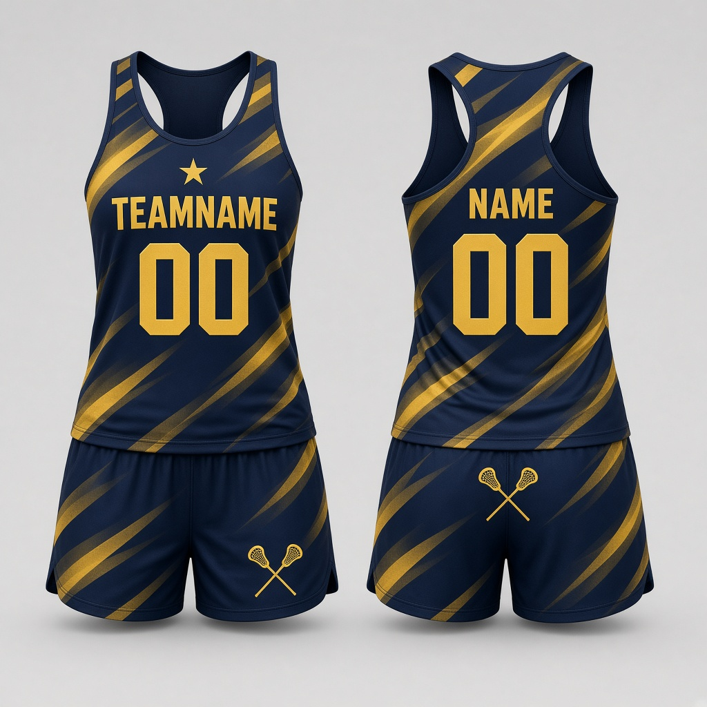 Women's Lacrosse Racerback Pinnie & Shorts Set – Navy & Gold