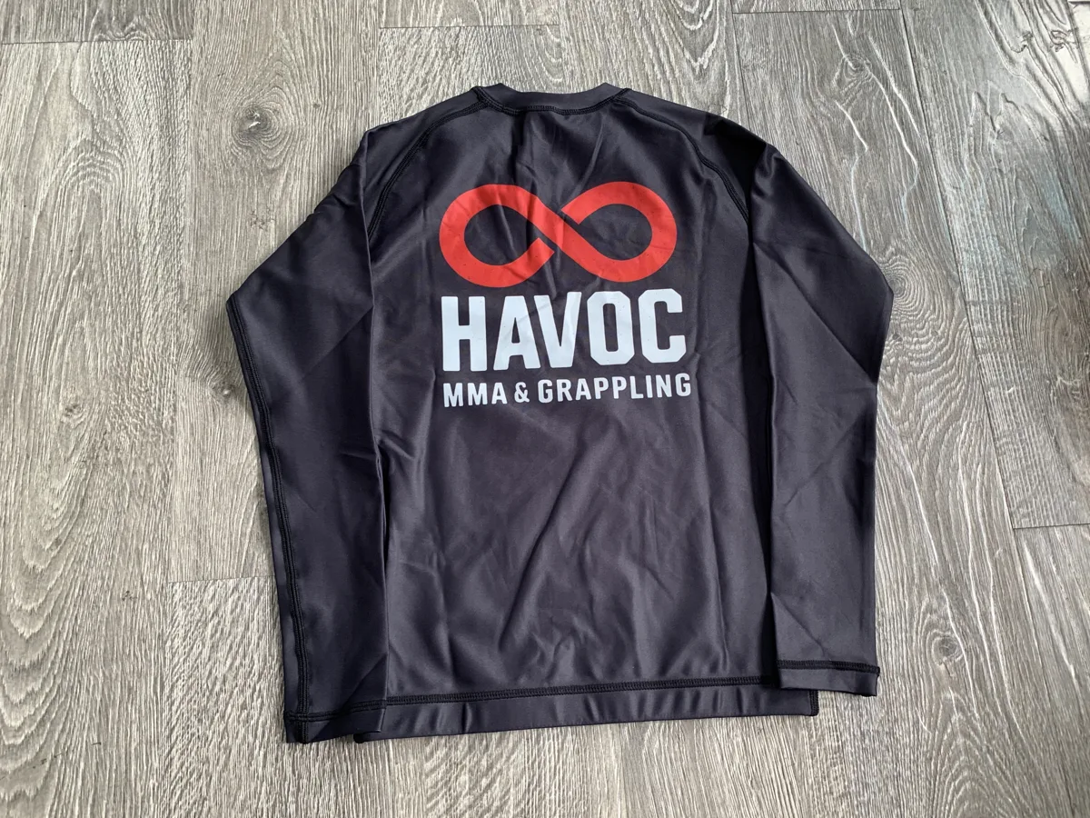 Long Sleeve Rash Guard – Black & Red Logo - custom sportswear manufacturer Glory Ground Apparel