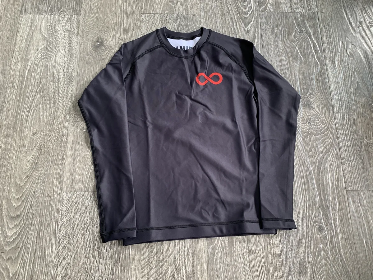 Long Sleeve Rash Guard – Black & Red Logo - custom sportswear manufacturer Glory Ground Apparel