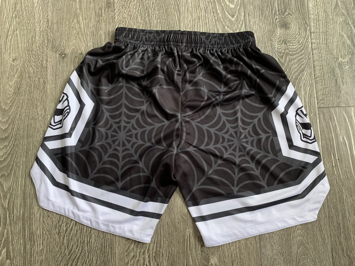 MMA Shorts – Black Web Print - custom sportswear manufacturer Glory Ground Apparel