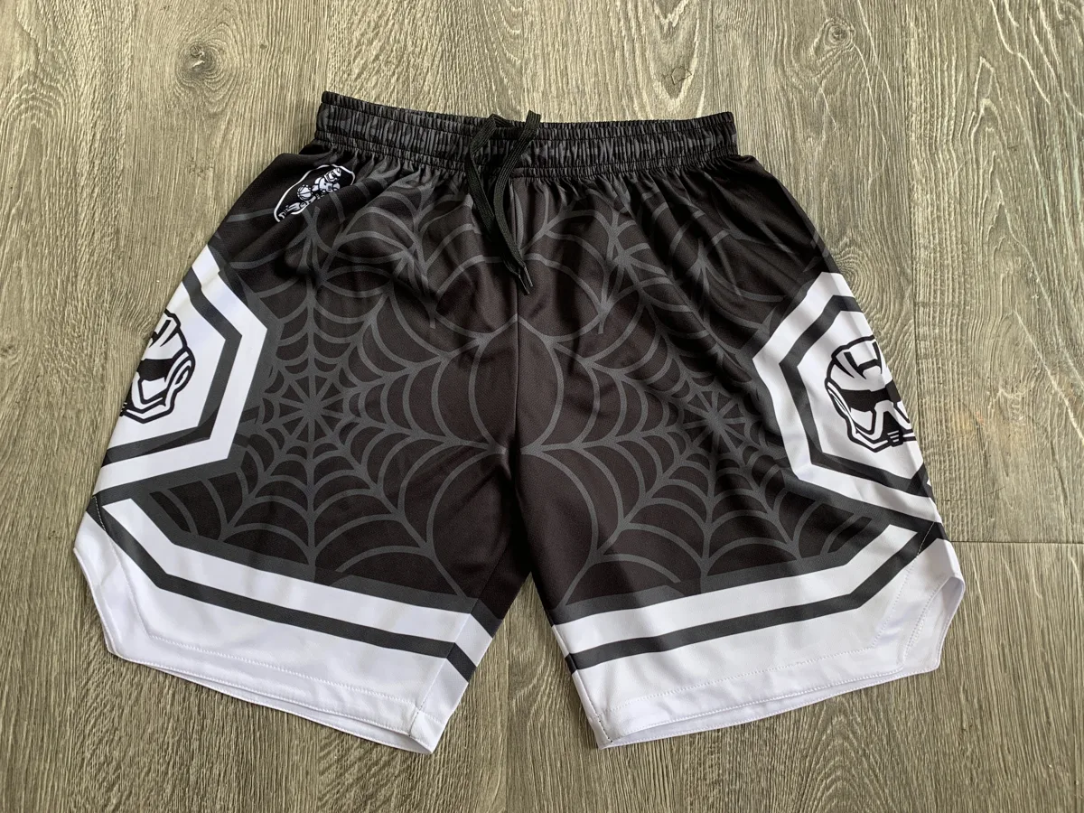 MMA Shorts – Black Web Print - custom sportswear manufacturer Glory Ground Apparel
