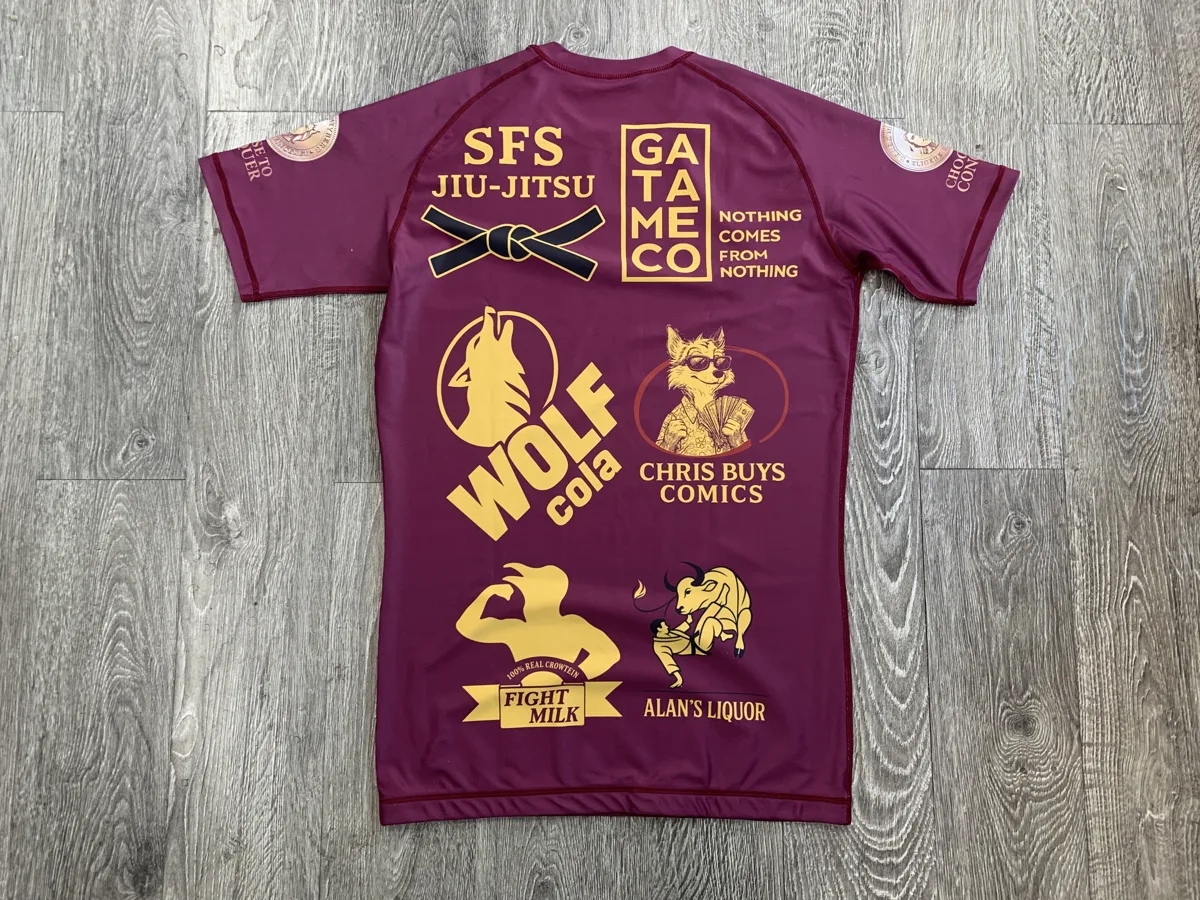Short Sleeve Rash Guard – Maroon & Gold - custom sportswear manufacturer Glory Ground Apparel