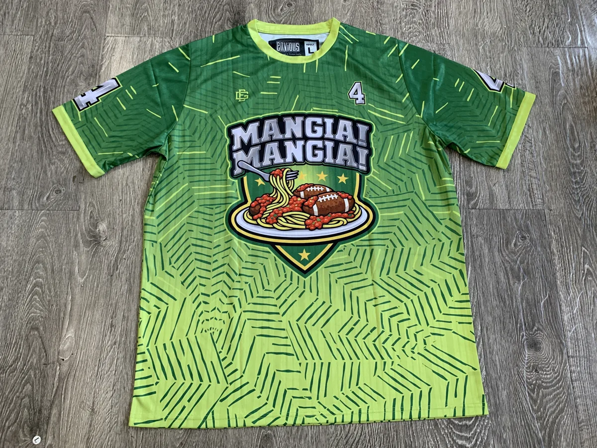 Sublimated soccer jersey in green and lime