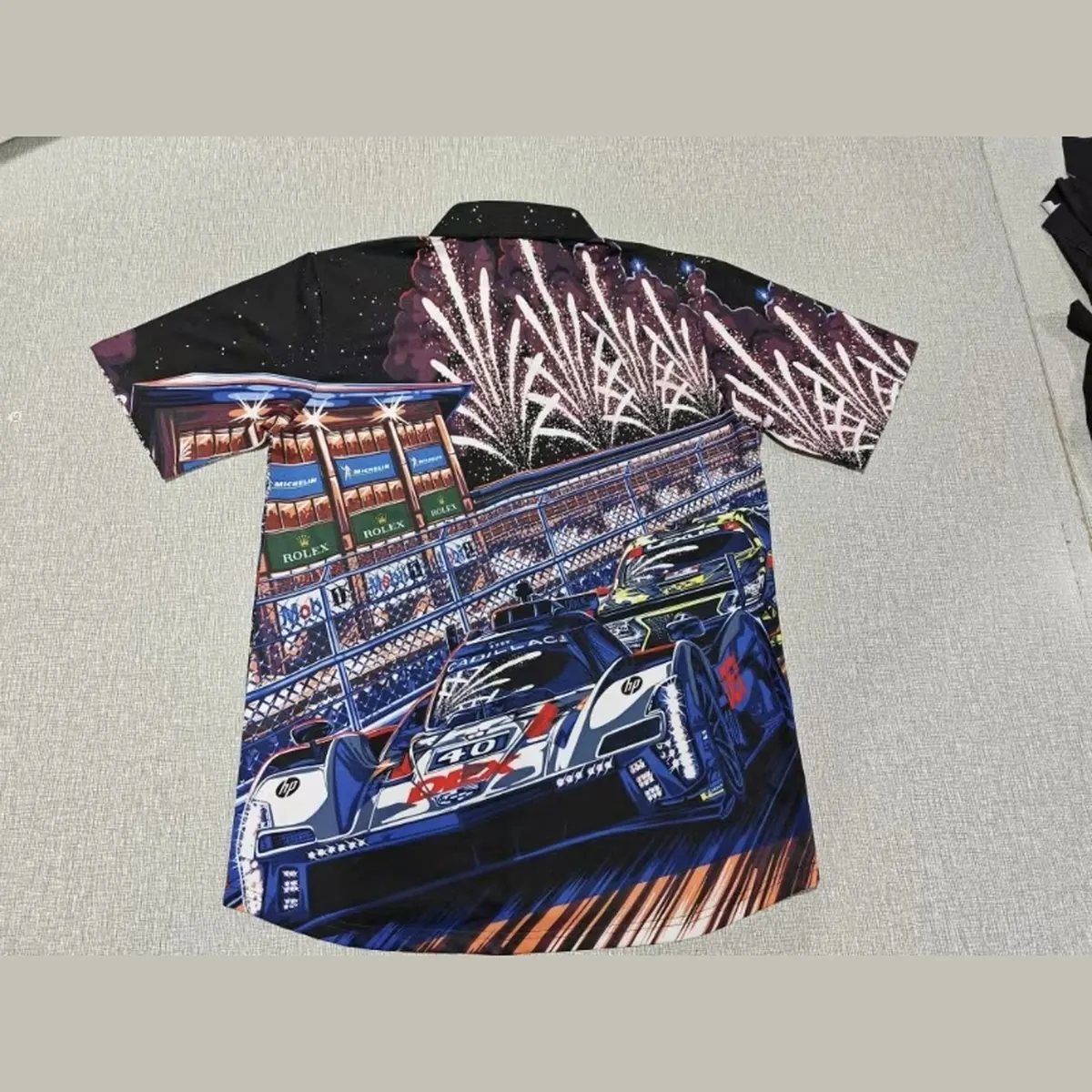 Custom full sublimation camp shirt with photo-quality all-over print, front and back
