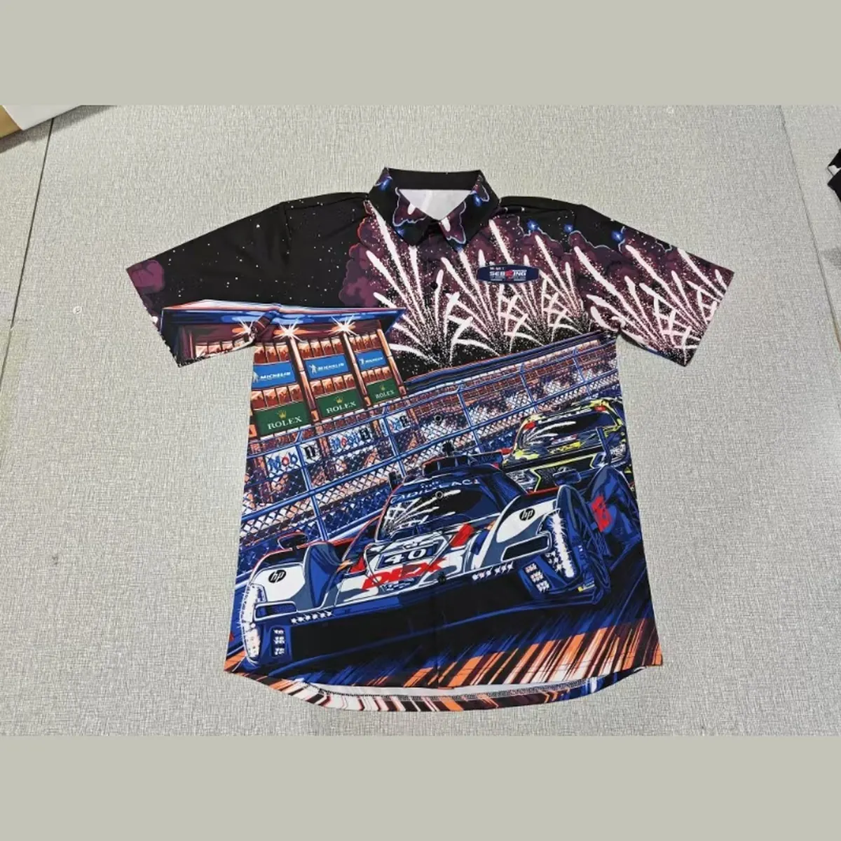 Custom full sublimation camp shirt with photo-quality all-over print, front and back