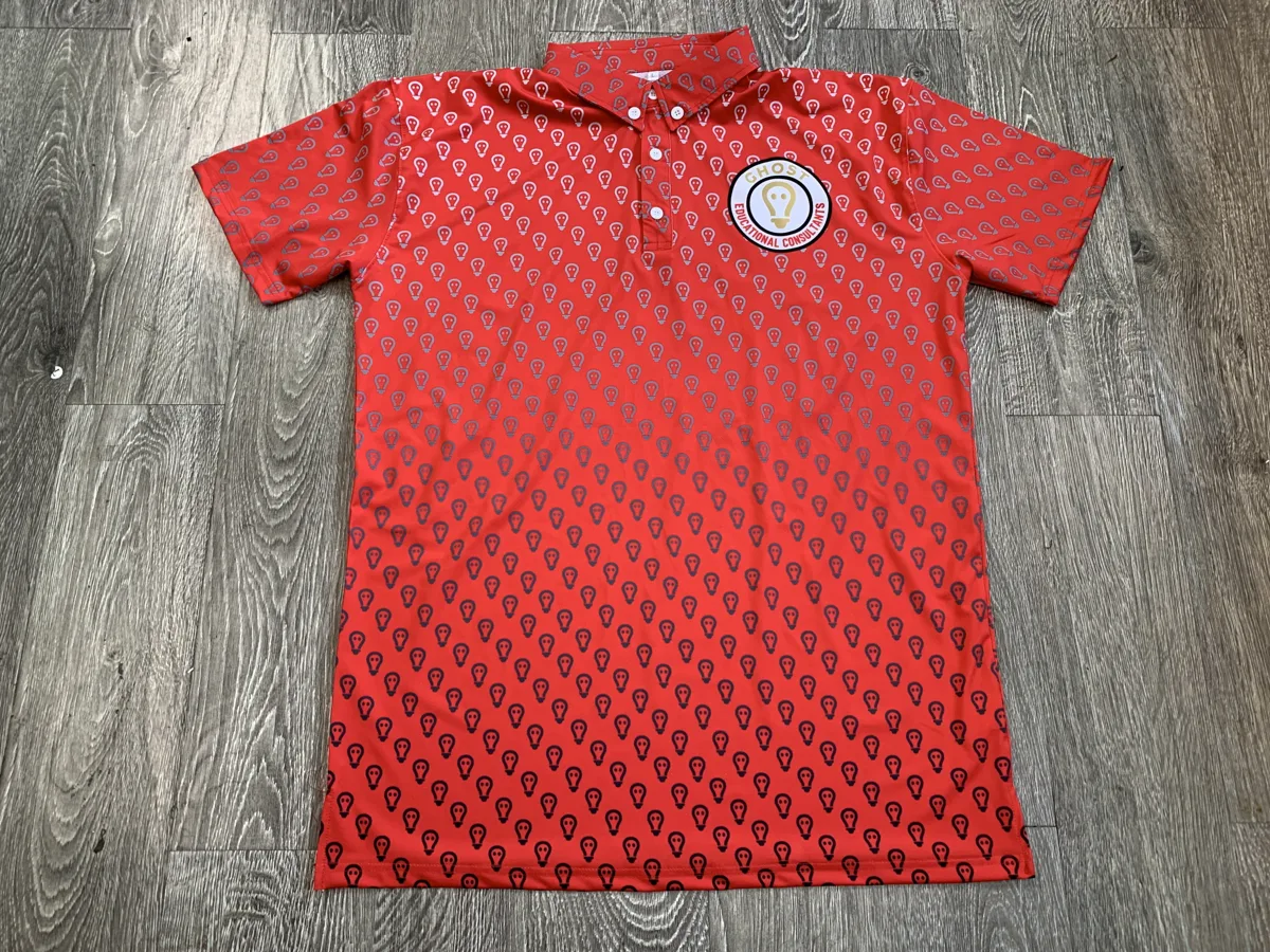 Sublimated Golf Polo – Red Pattern - custom sportswear manufacturer Glory Ground Apparel