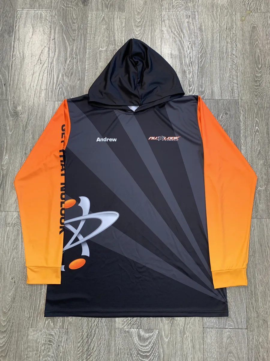 Sublimated Hoodie – Black & Orange - custom sportswear manufacturer Glory Ground Apparel