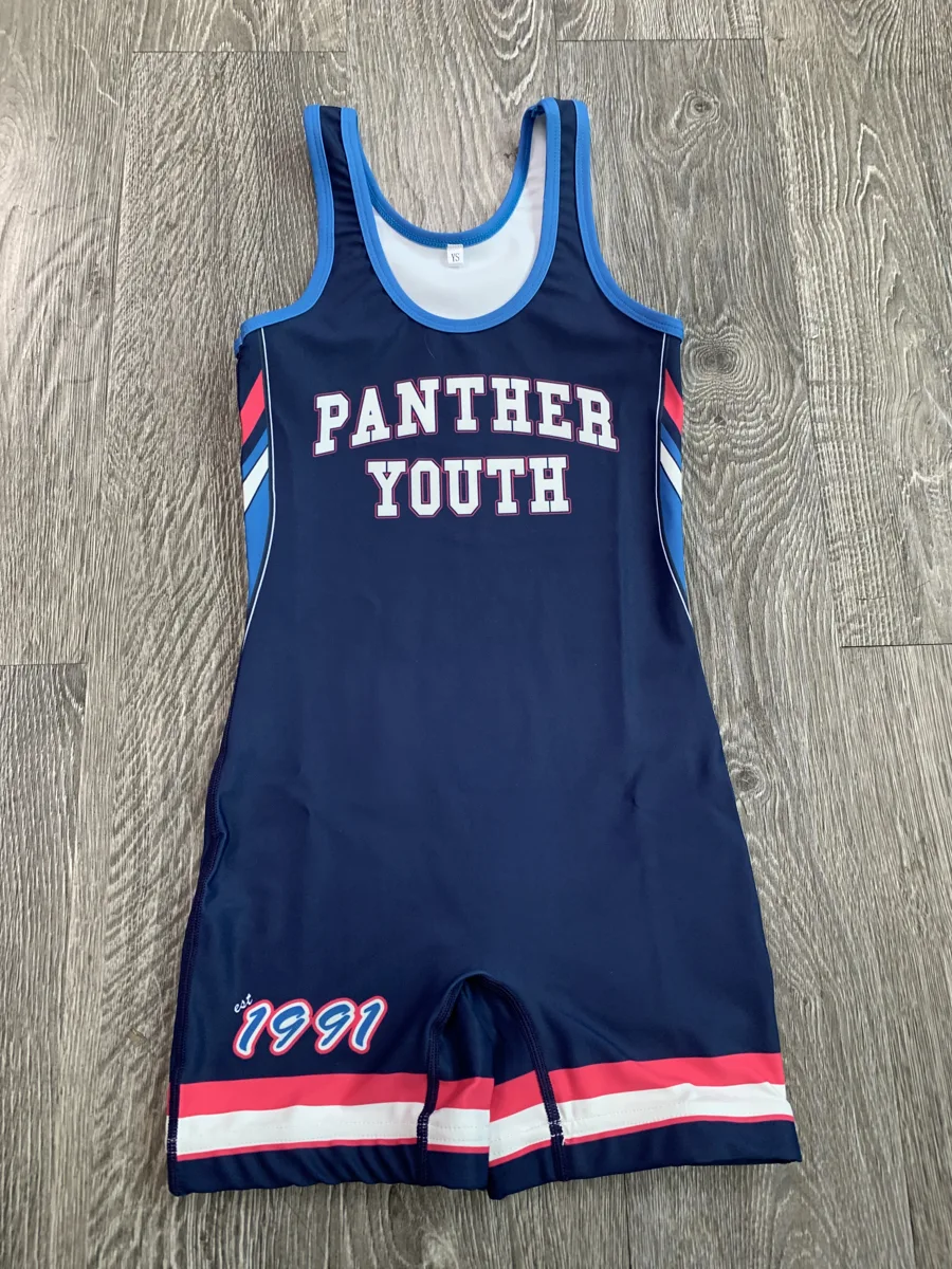 Wrestling Singlet – Navy with Red & White Stripes - custom sportswear manufacturer Glory Ground Apparel