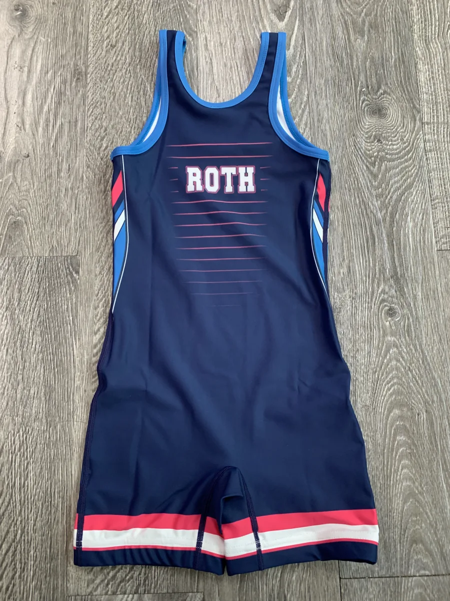 Wrestling Singlet – Navy with Striped Legs - custom sportswear manufacturer Glory Ground Apparel
